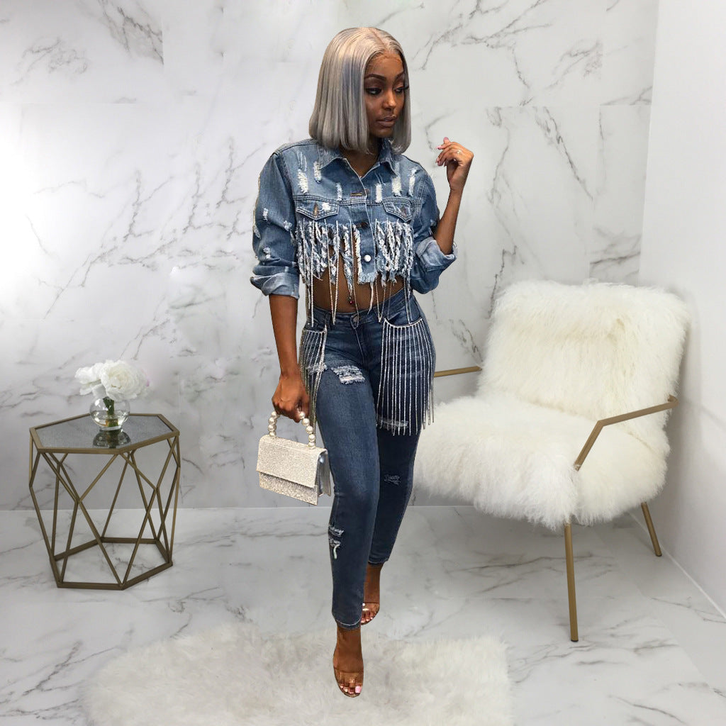 Fashion Women's Jackets Cropped Denim Tops