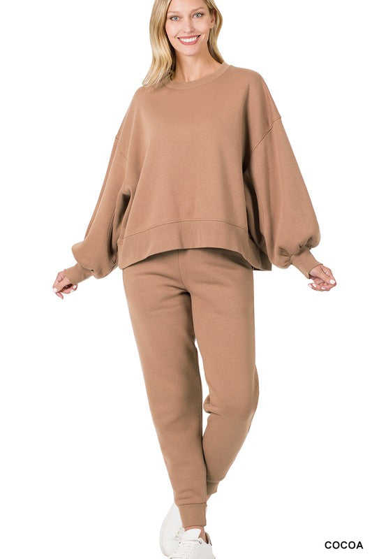 Balloon Sleeve Sweatshirt & Sweatpants Set