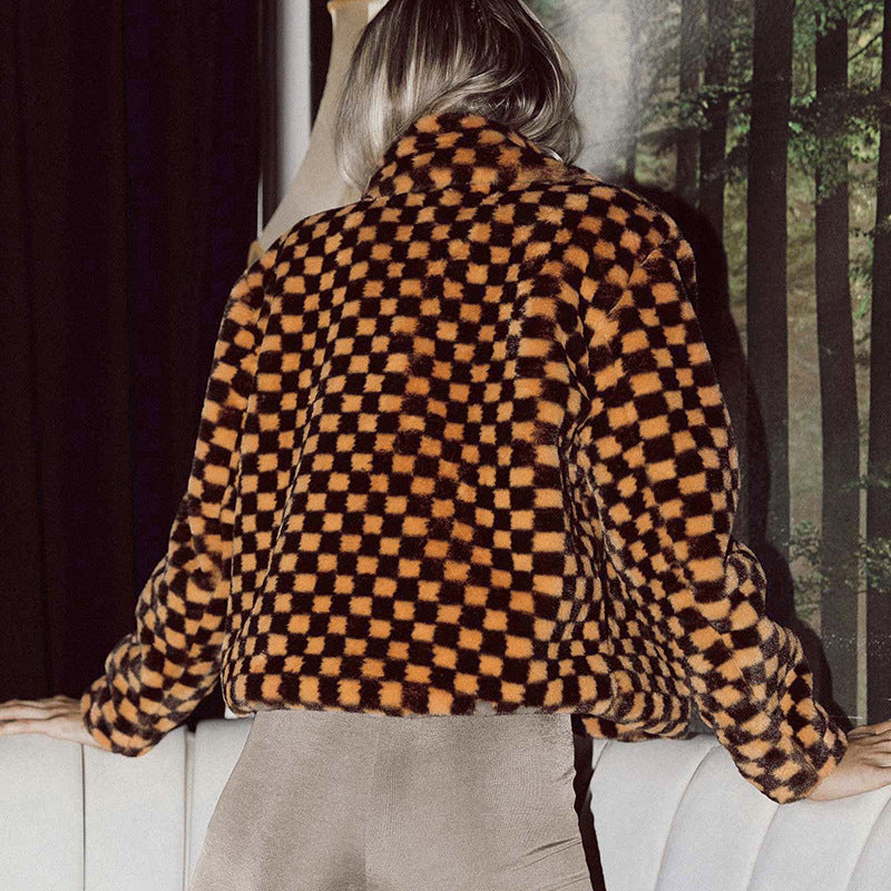 Checkerboard Plaid Jacket Women Street Hipster Blouse