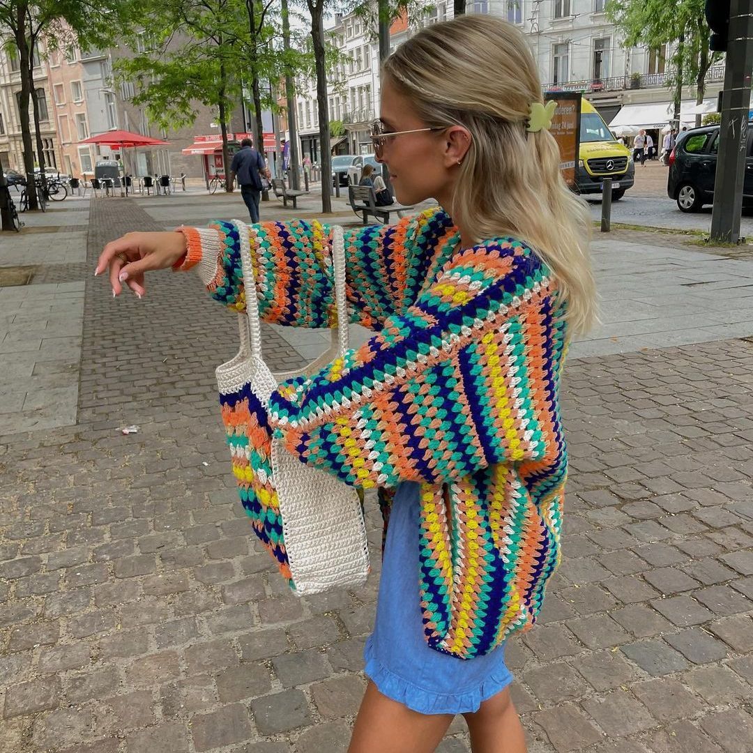 Striped Loose Rainbow Sweater Cardigan Coat