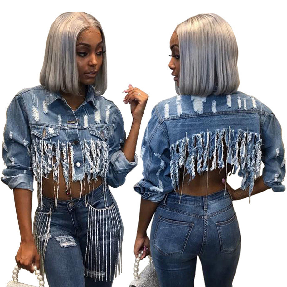 Fashion Women's Jackets Cropped Denim Tops